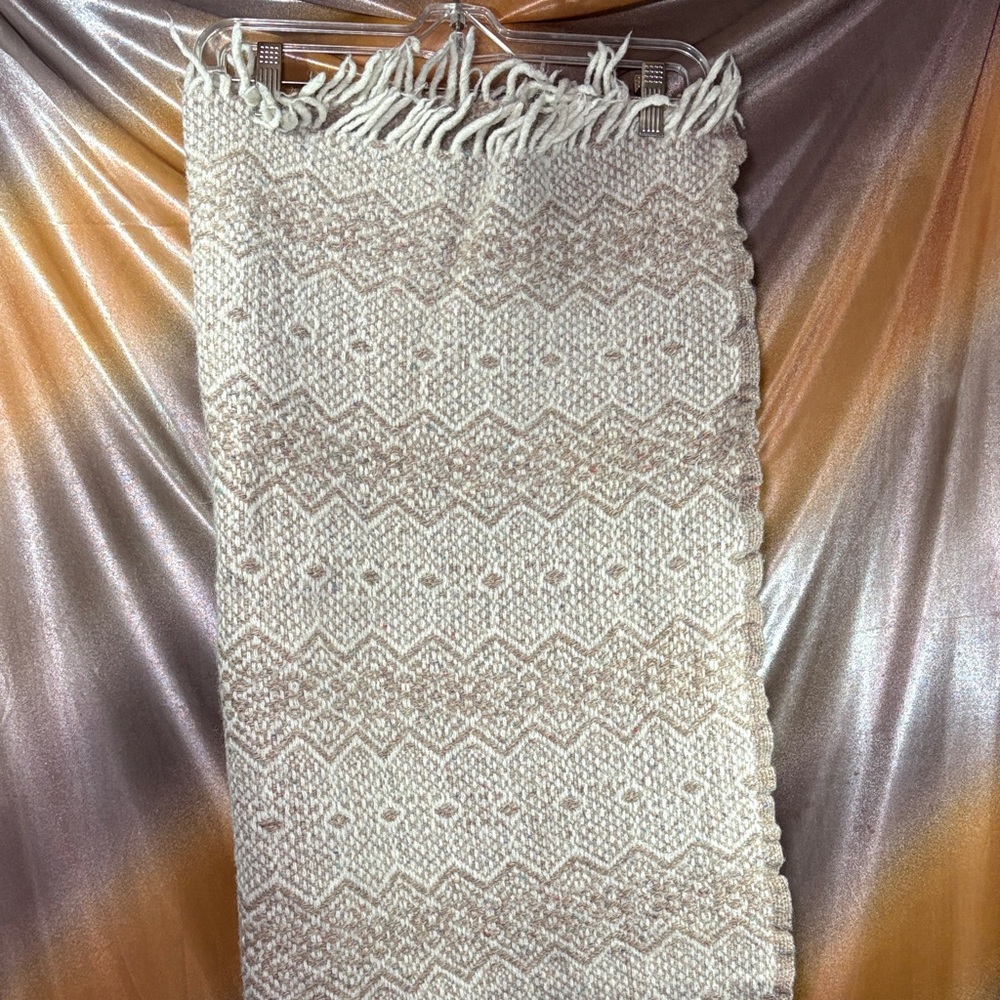 Fringed 100% wool Amana throw blanket in Cream — Textured Boho Style C3